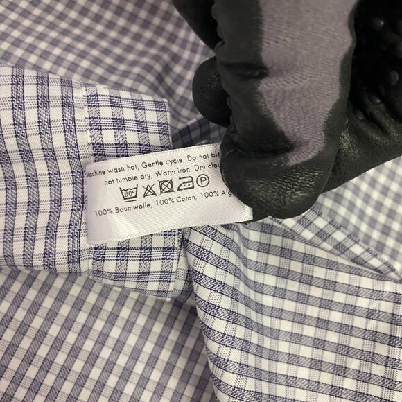 Eton Contemporary Shirt Men's 43 17 Blue White Gingham Check Signature Twill - Picture 8 of 14